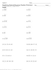 Simplifying Radicals Imaginary Numbers Worksheet Answers